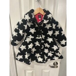 Mack & Co Girls Black White Star Sherpa Peplum Coat Pink Fleece Lined 3T